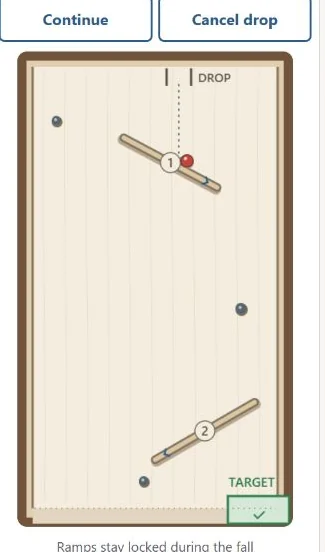 1. The ball contacting a ramp. Pause to study where its direction changes.