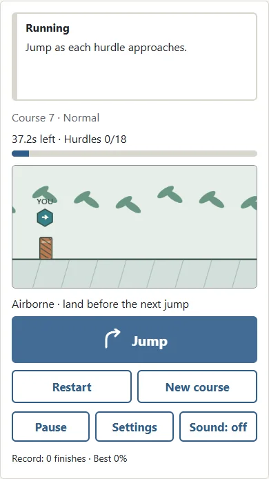 ① Wait for the airborne runner to land. ② The next jump starts from the path. Holding or pressing again in the air does not add a jump.